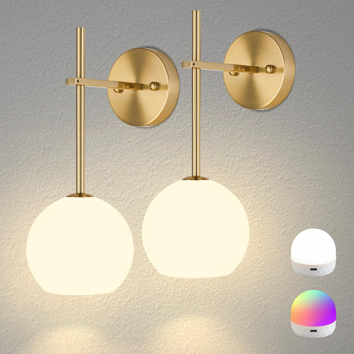 Keep Shinning gold battery wall sconce front view with warm glow for cozy ambiance