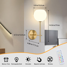 Keep Shinning gold battery wall sconce side view highlighting slim profile and versatility