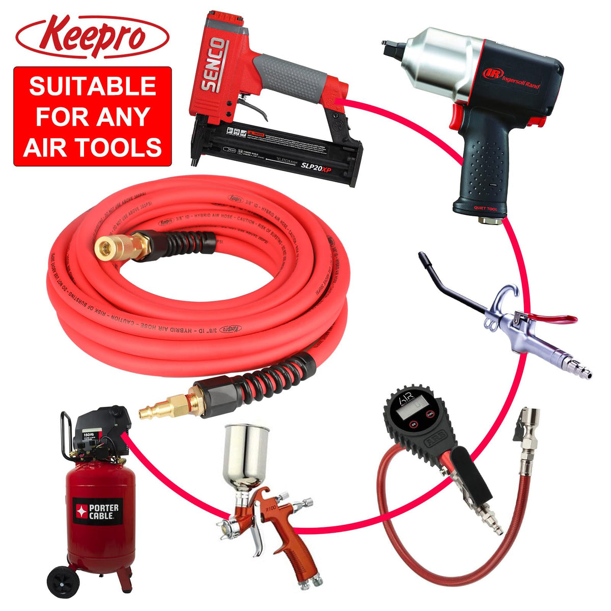 Keepro hose suited for nail guns, spray guns, and impact wrenches