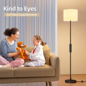 Keepsmile linen shade floor lamp with diffuse warm light.