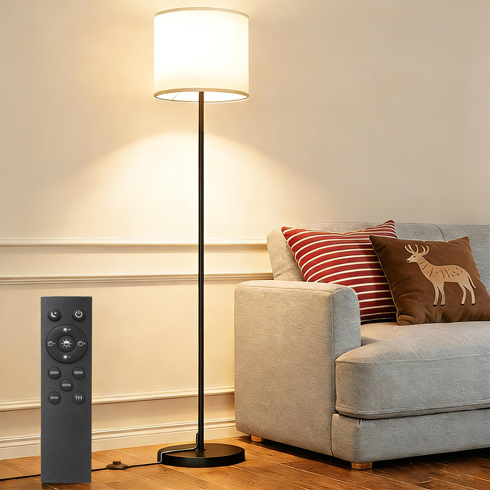 Keepsmile dimmable floor lamp in living room with warm ambient glow.