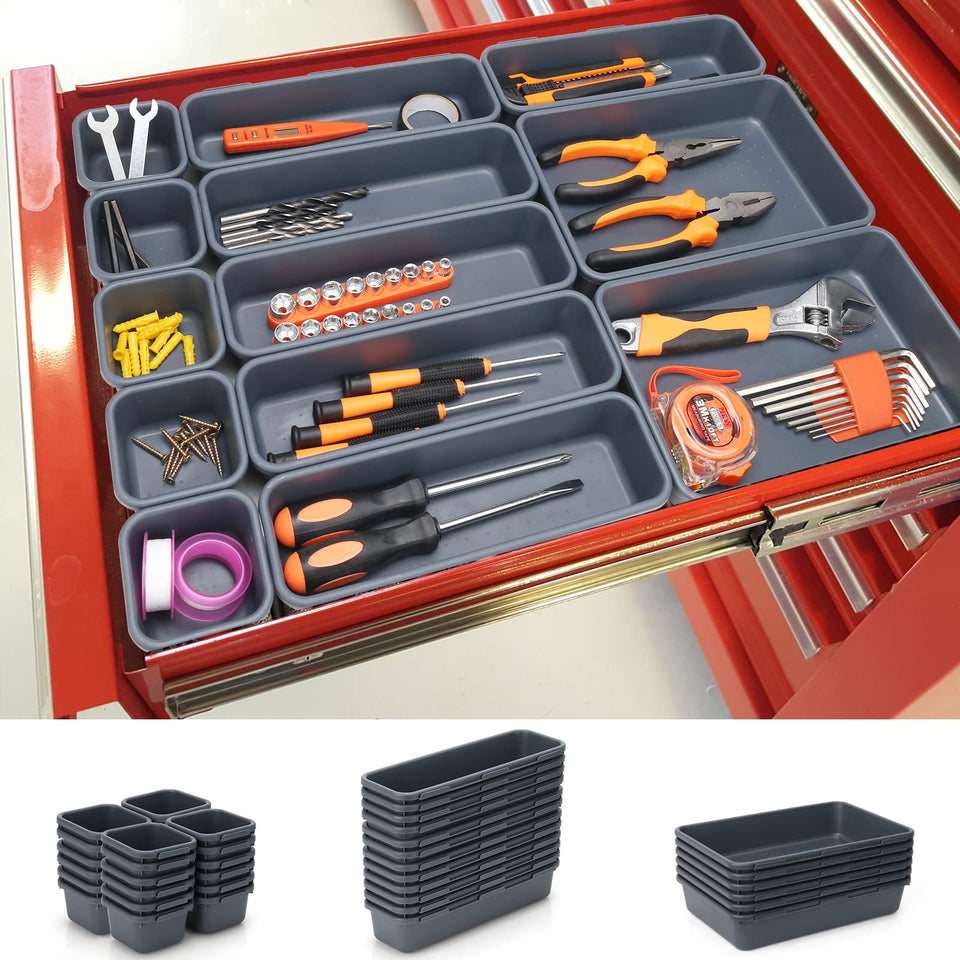 KeFanta 42-pack tool organizers with small trays keep drawers neatly arranged for easy access.