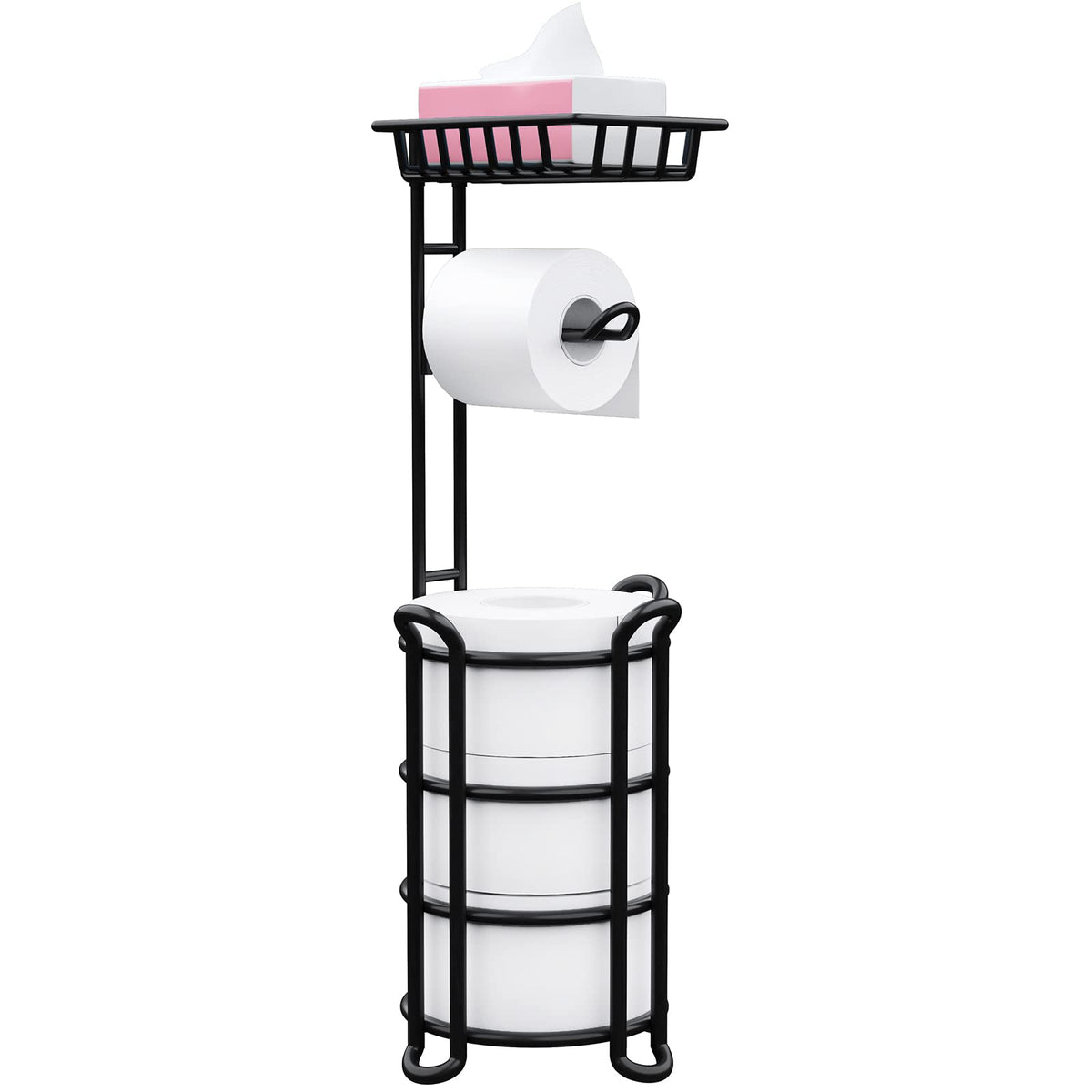 KeFanta toilet paper holder stand with shelf and dispenser for organized bathrooms.
