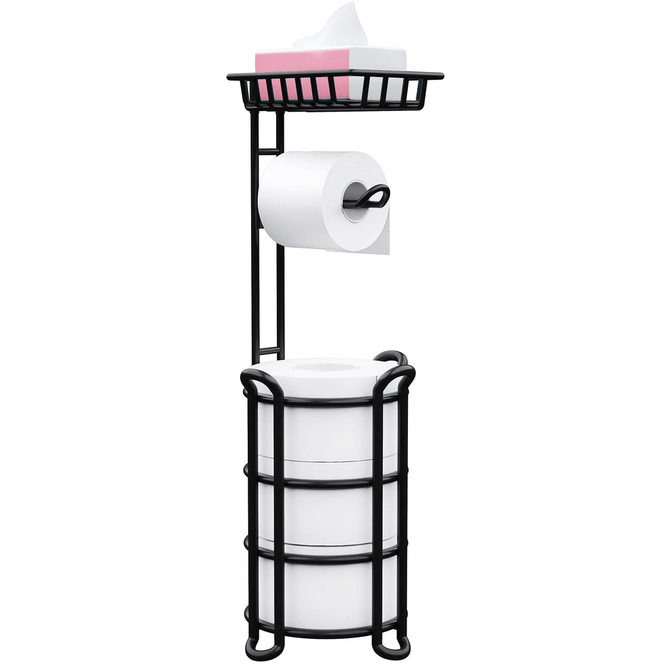 KeFanta toilet paper holder stand with shelf and dispenser for organized bathrooms.