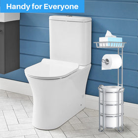 Kefanta free-standing toilet paper stand fits compact bathroom spaces