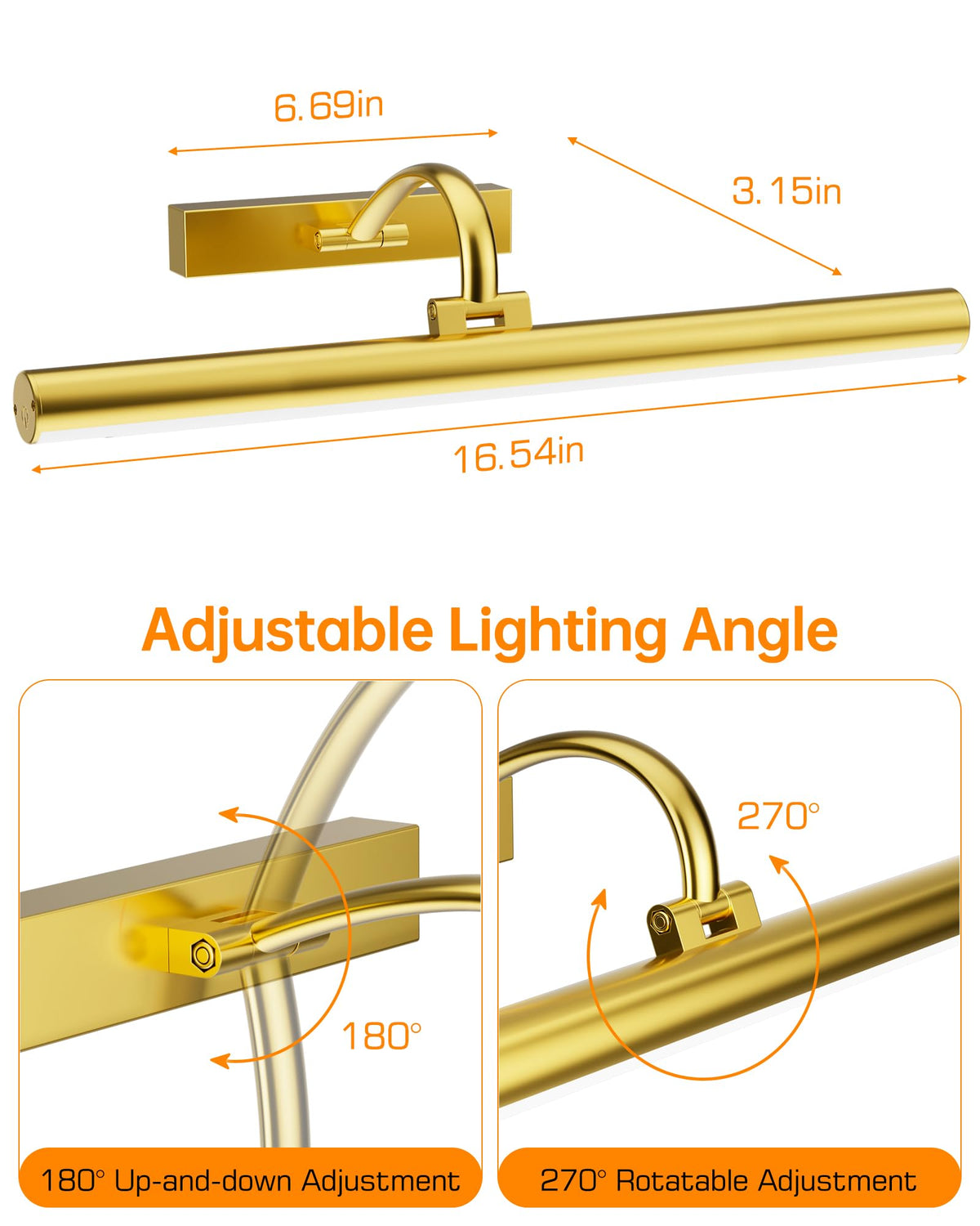 KEILAIMO picture light rotatable head 270 degrees for precise highlights.