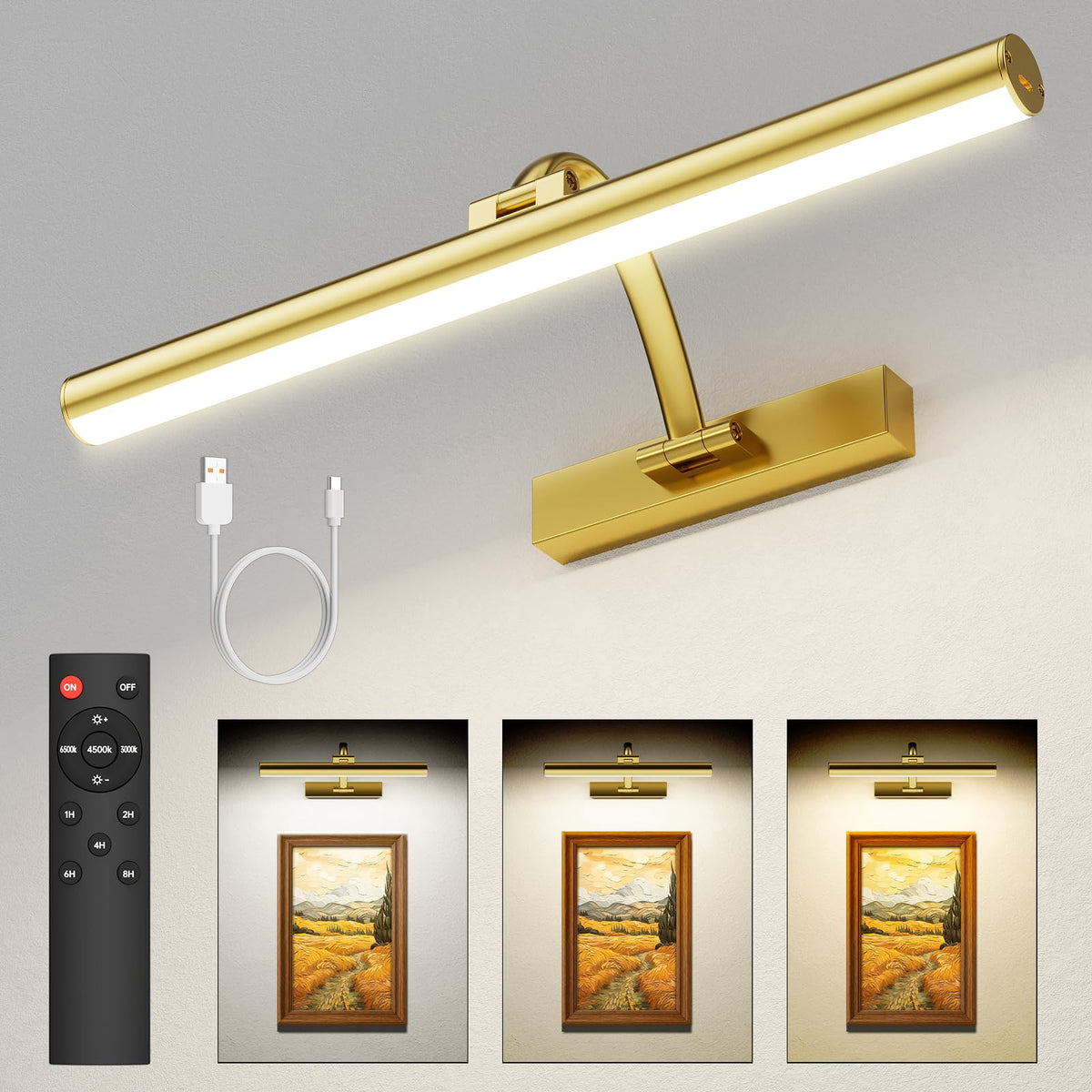 KEILAIMO picture light wall-mounted to illuminate artwork with even glow.