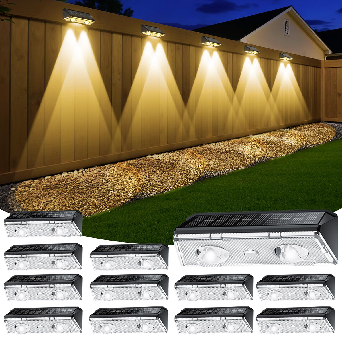 KEILAIMO Solar Fence Lights deck setup showing bright illumination for outdoor gatherings