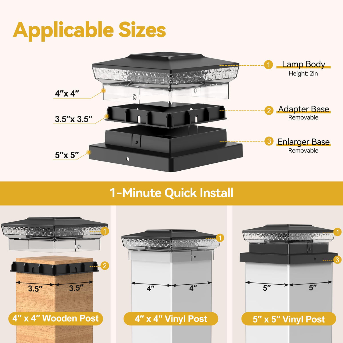 Keilaimo solar post-cap light with adapters ensures precise post fit