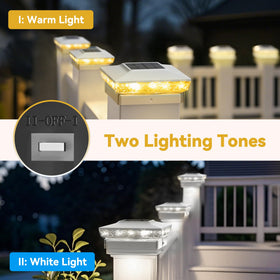 KEILAIMO solar post cap light in cool white mode for precise fence visibility.
