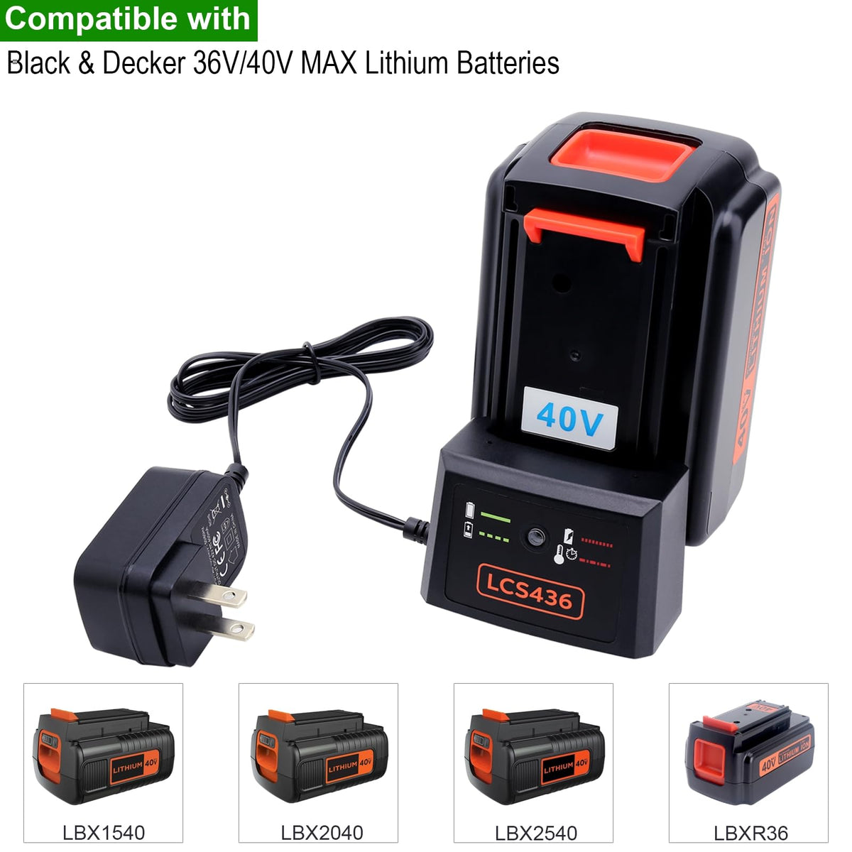 Kekepowtobat 40V charger with LED indicator to monitor charging status.