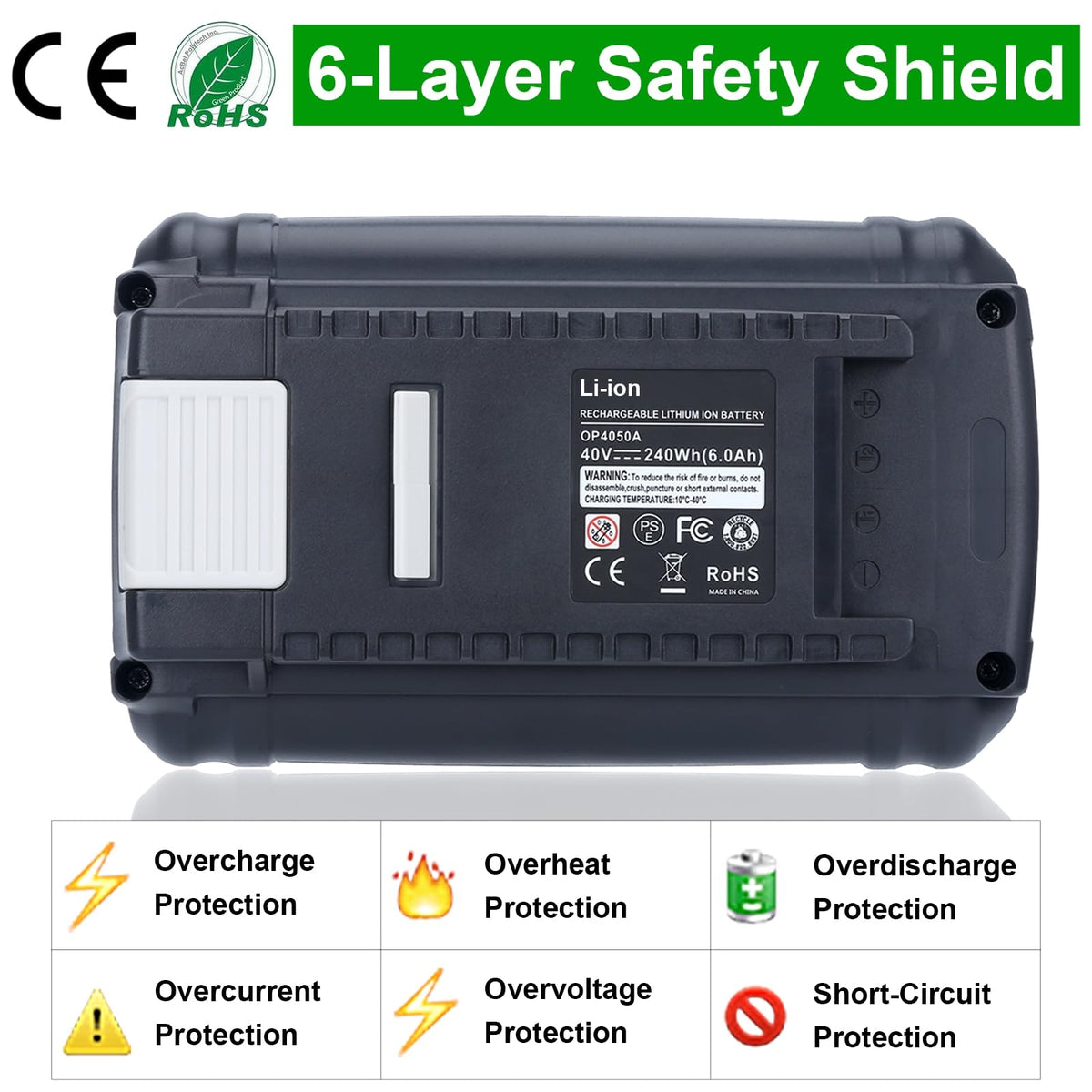 Kekepowtobat 6.0Ah battery label displaying capacity and safety marks.