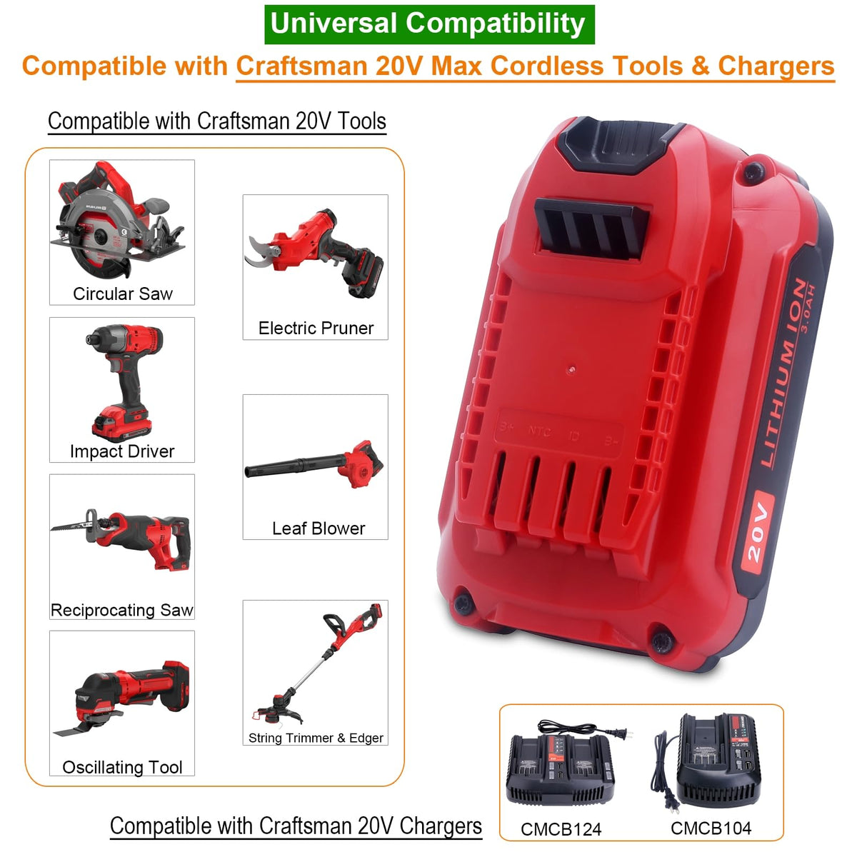 Kekepowtobat CMCB203 3.0Ah battery side view showing compact design