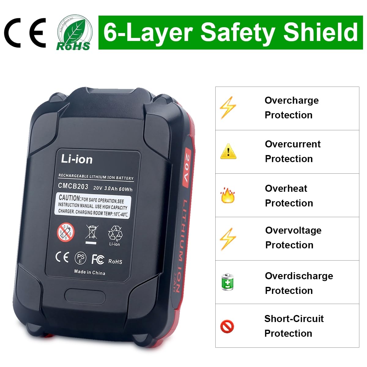 Kekepowtobat CMCB203 offers 500+ charge cycles for longevity