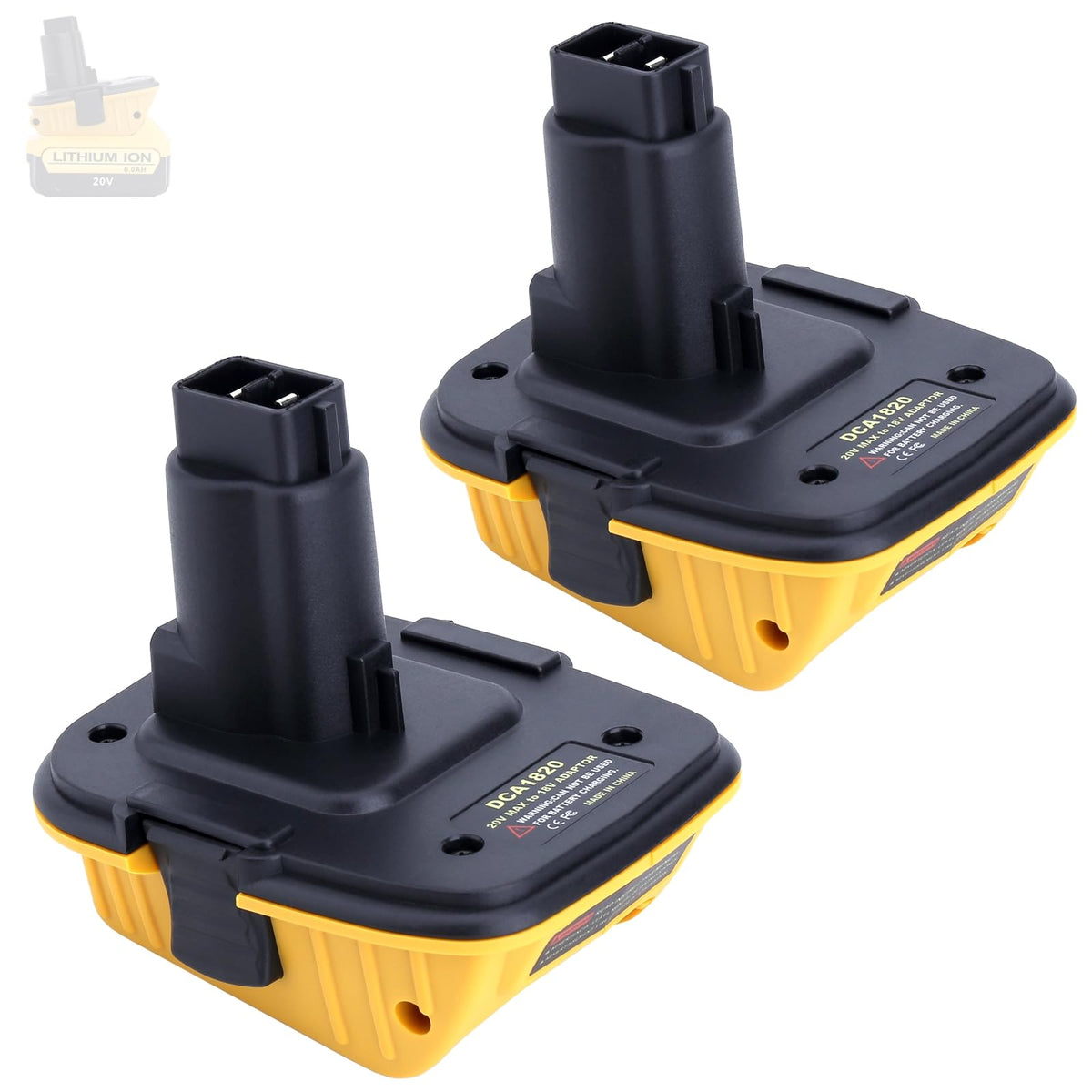 Kekepowtobat DCA1820 adapter on a workbench powering DeWalt tools.