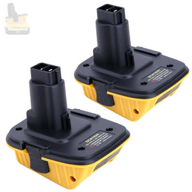 Kekepowtobat DCA1820 adapter on a workbench powering DeWalt tools.