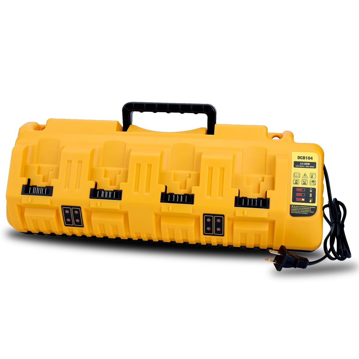 Kekepowtobat DCB104 front view for quick DeWalt battery charging on site.