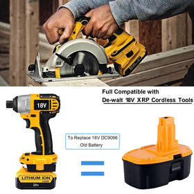 Top interface fits DeWalt 18V XRP Ni-Cad tools reliably