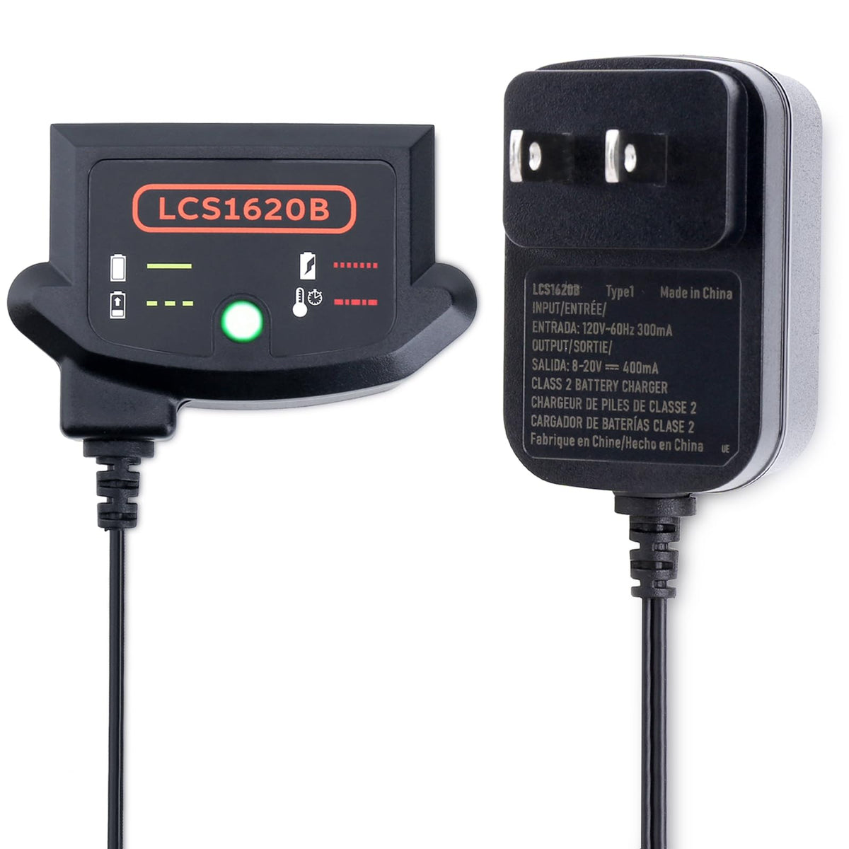 Kekepowtobat LCS1620B front view charger for Black and Decker batteries, easy on-the-go charging.