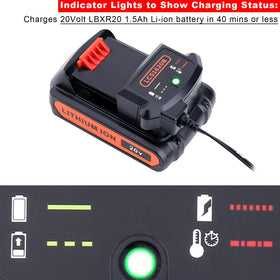 Kekepowtobat LCS1620B LED indicator shows charging progress for Black and Decker batteries.