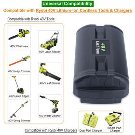Kekepowtobat Ryobi 40V 6.0Ah battery installed in a cordless mower for extended runtime.