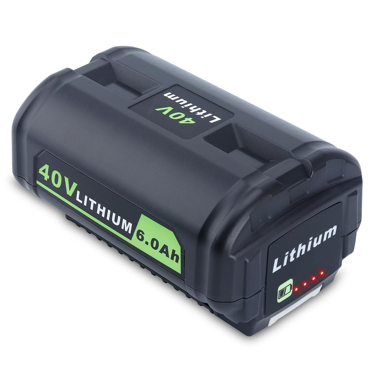 Kekepowtobat Ryobi 40V 6.0Ah battery on charger with clear LED indicators.