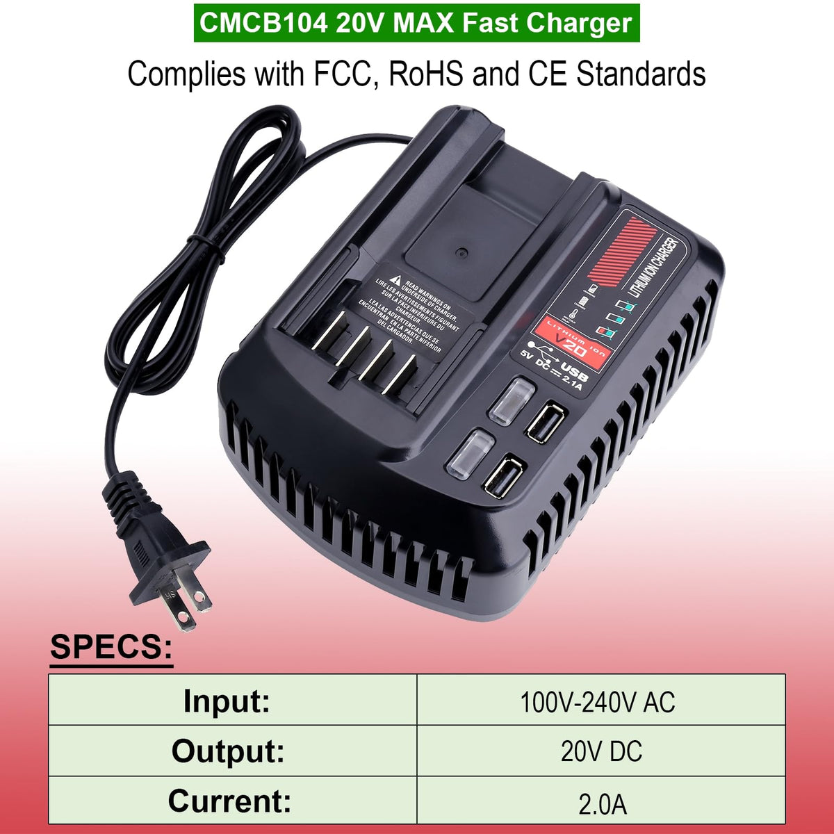 LED indicator on Kekepowtobat V20 charger shows charging status clearly.