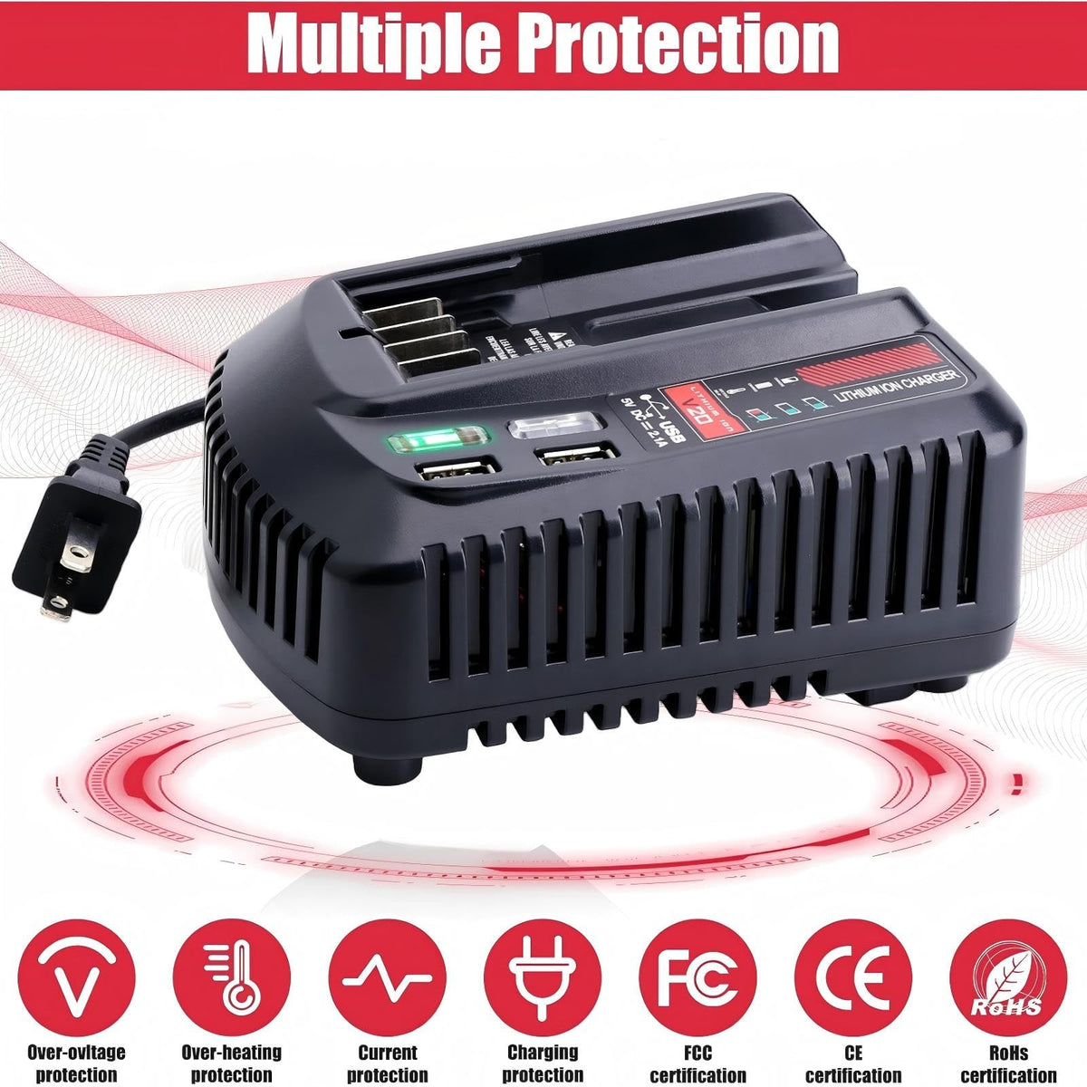 Smart safety features protect batteries and tools from common electrical issues.