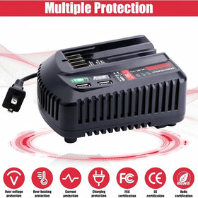 Smart safety features protect batteries and tools from common electrical issues.