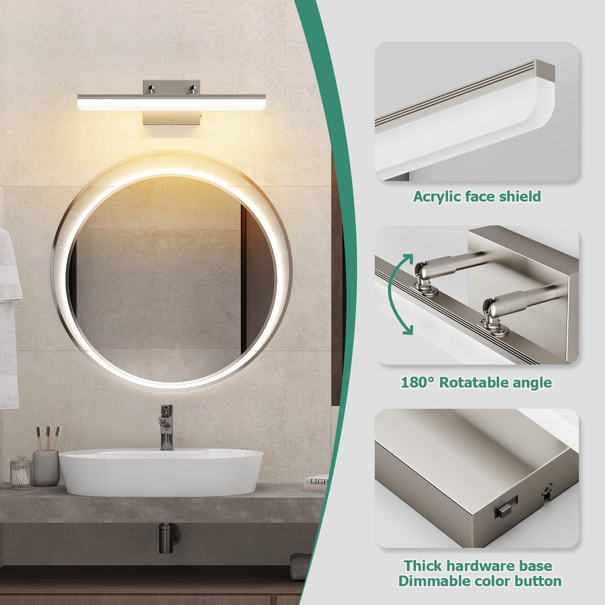 Keliden brushed nickel vanity light ideal for hotel suites and rentals