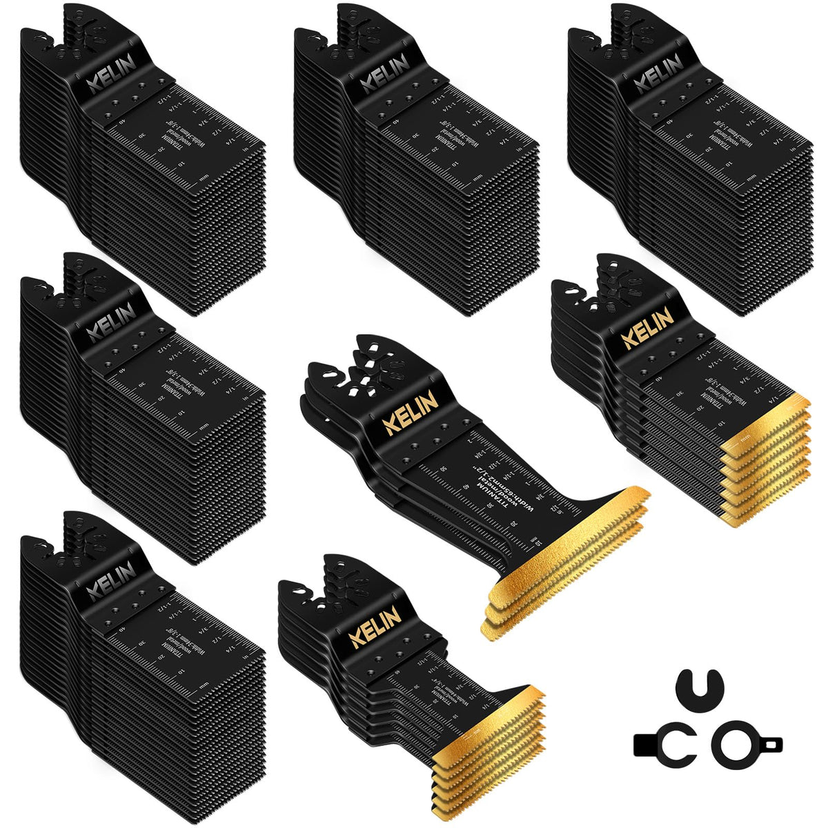 KELIN 116-piece oscillating blades kit for versatile cutting across wood, metal, and drywall.