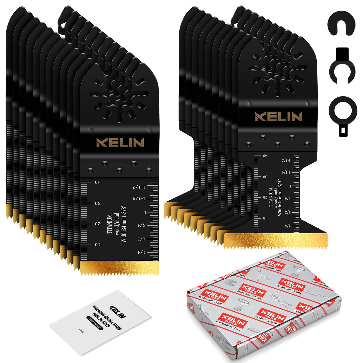 KELIN 22-piece titanium multitool blades set for precise detailed cuts in wood and metal.
