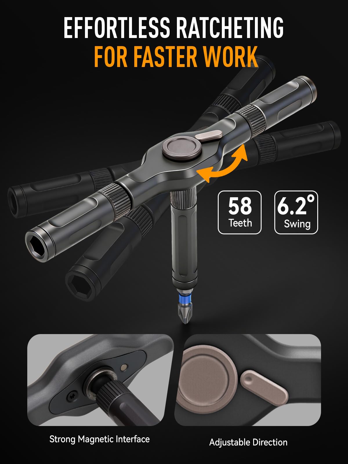 KELIN 50Nm torque with 58-tooth ratchet reduces wrist effort during screwdriving