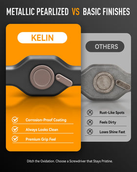KELIN 58-tooth ratcheting mechanism reduces effort during screws.