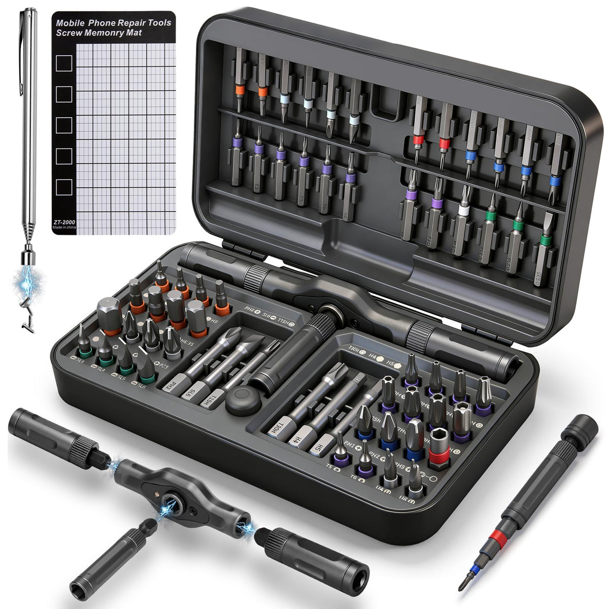 KELIN 68-in-1 magnetic ratchet screwdriver set in a portable case for on-the-go repairs