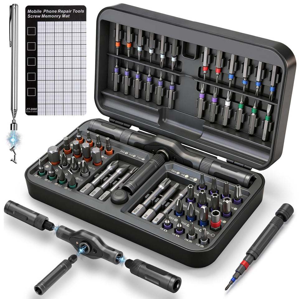 KELIN 68-in-1 magnetic ratchet screwdriver set in a portable case for on-the-go repairs