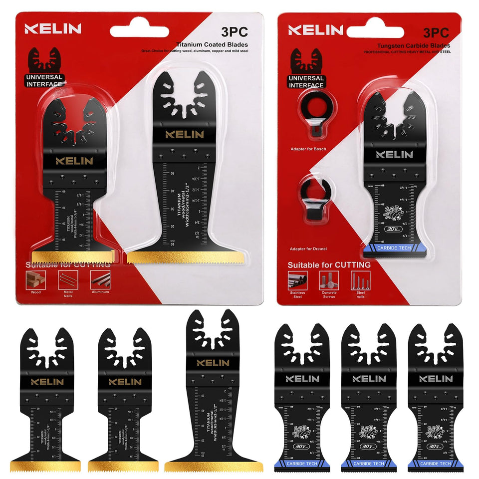 KELIN 6-piece blades kit in a hangable case for easy storage.