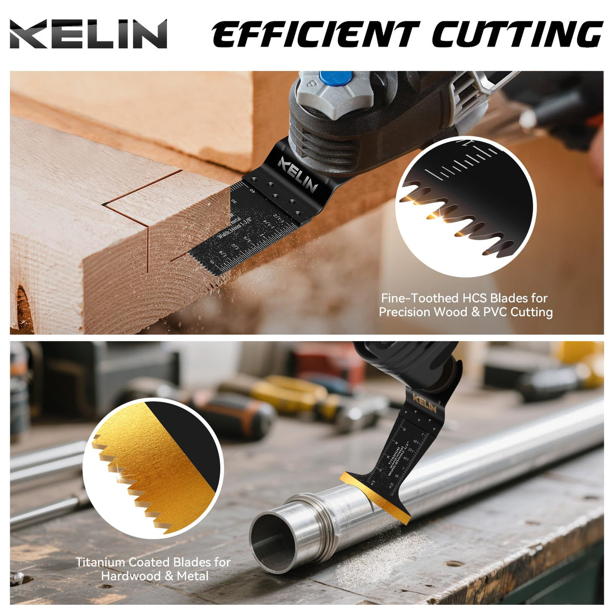 KELIN four-types titanium blades deliver clean, fast cuts on multiple materials.
