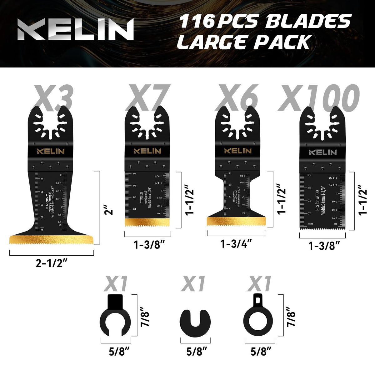 KELIN professional DIY oscillating blades kit for home renovation tasks.