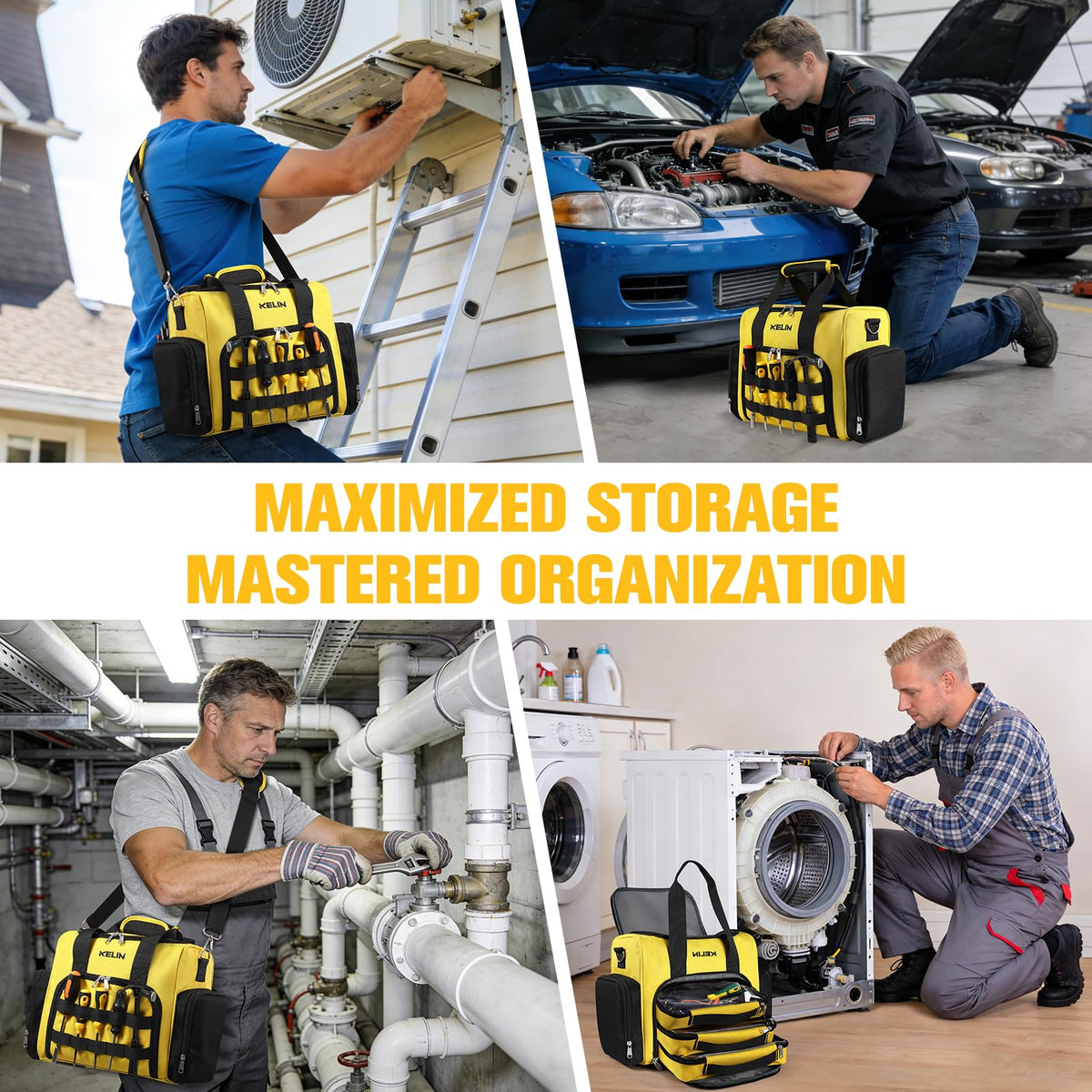 KELIN Tool Bag Box Organizer with anti-skid feet for stable placement.