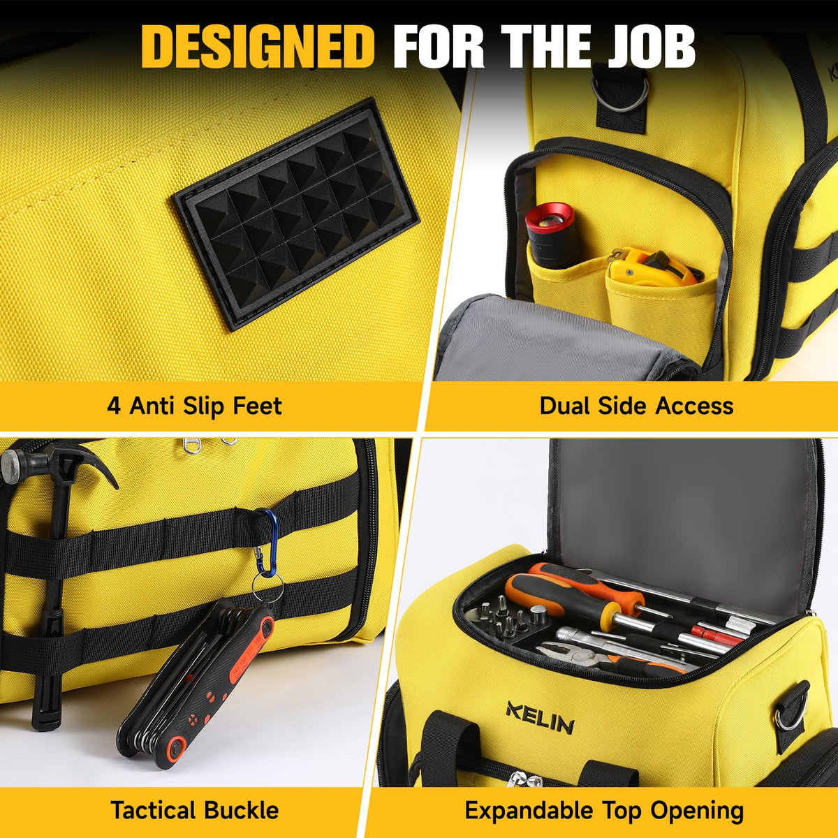 KELIN Tool Bag Box Organizer with padded shoulder strap for comfortable transport.