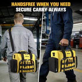 KELIN Tool Bag Box Organizer with side pockets for easy screwdriver access.
