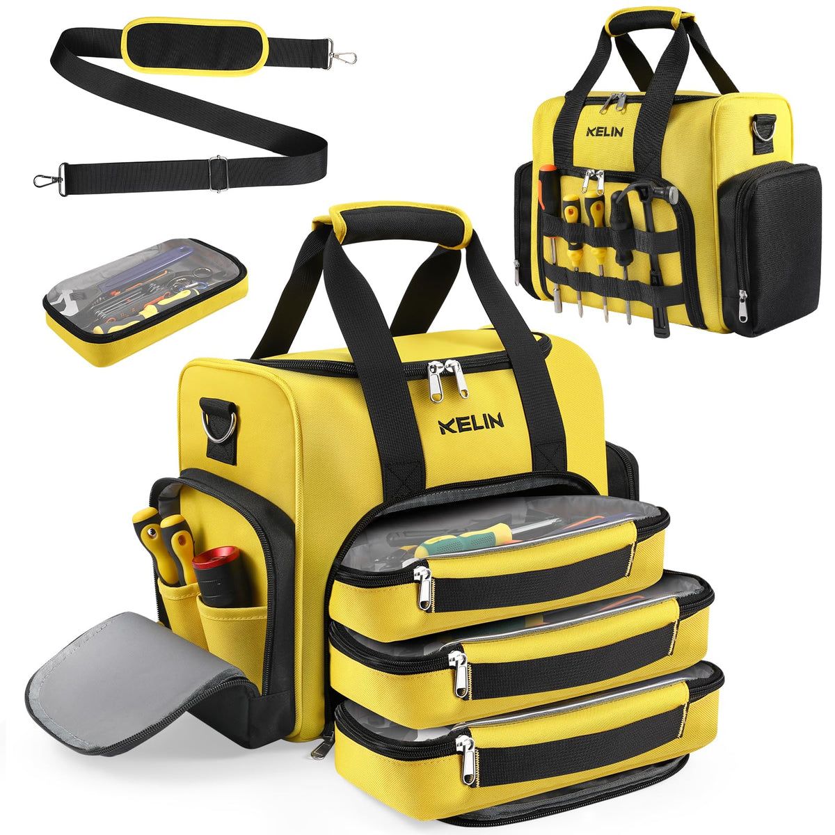 KELIN Tool Bag Box Organizer showing the top-compartment layout for bulky items.