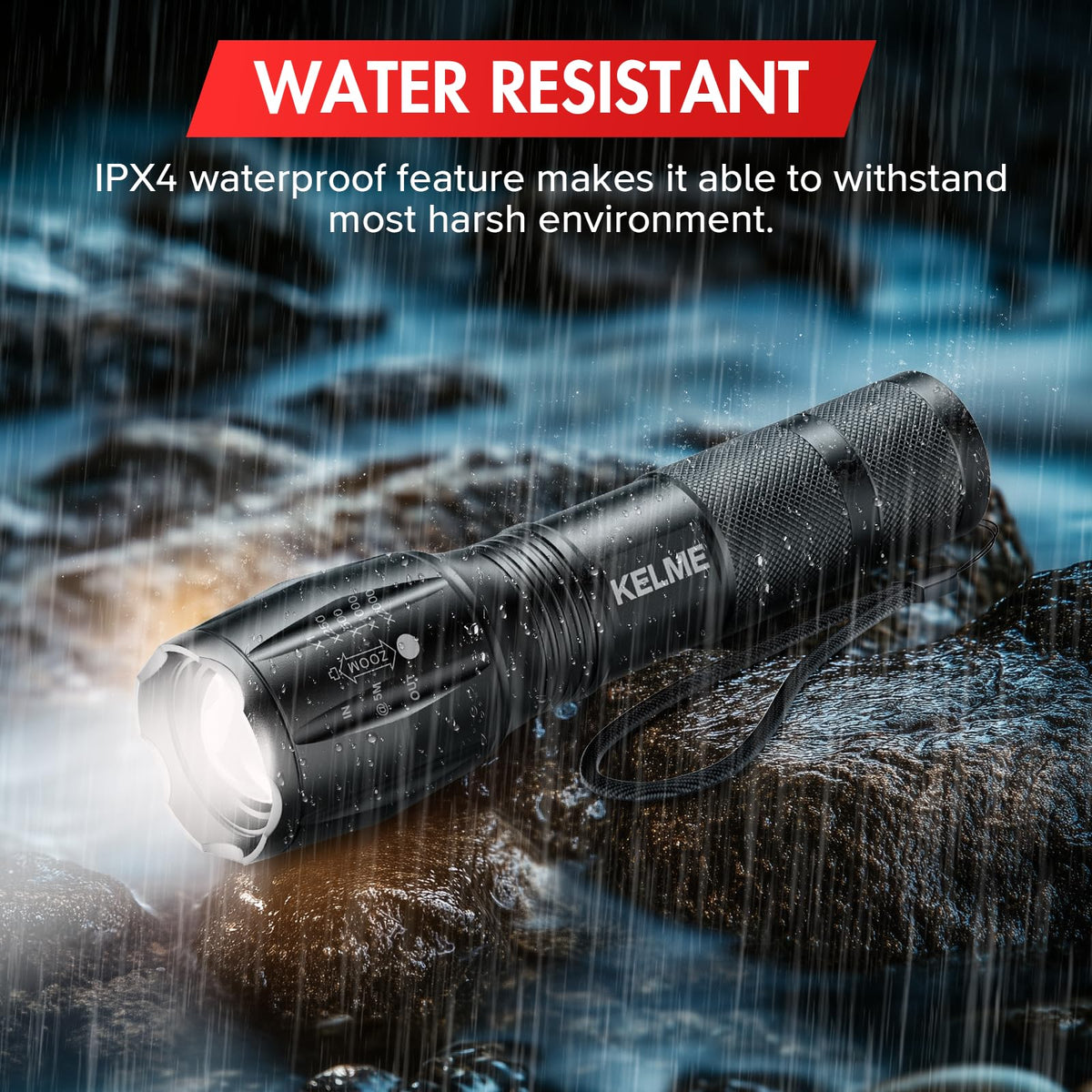 KELME waterproof durable aluminum flashlights withstand rain and rugged use