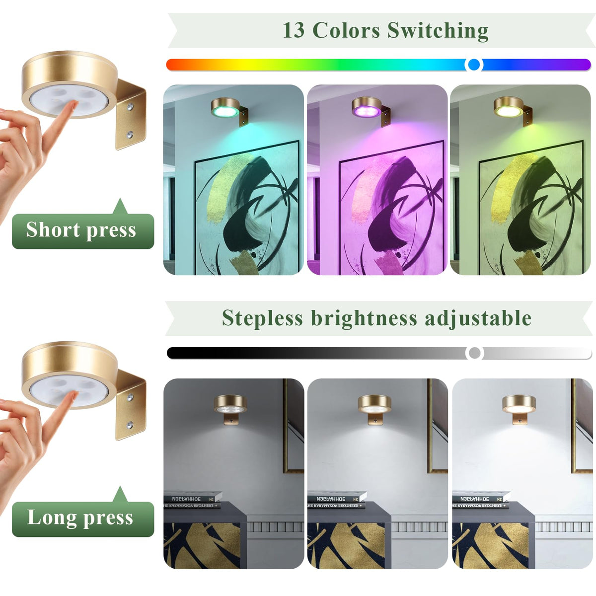 KELUOLY magnetic wall light installs easily with adhesive and magnets