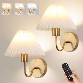 KELUOLY wireless wall sconce with pleated shade for soft ambient light