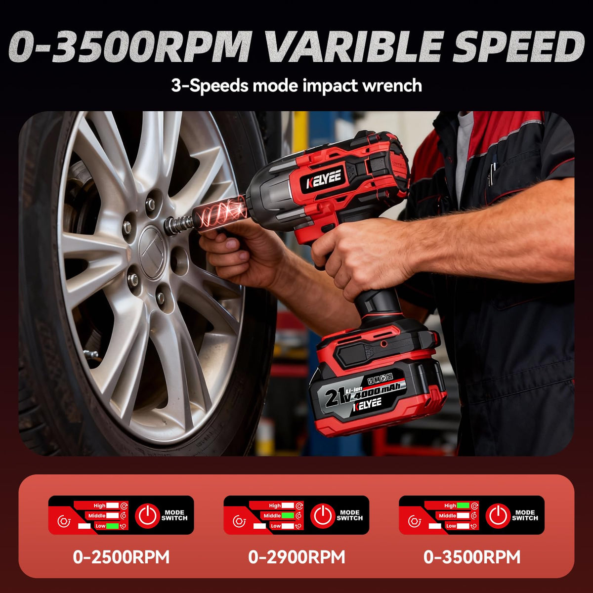 KELYEE 21V battery kit with two 4.0Ah packs for extended runtime