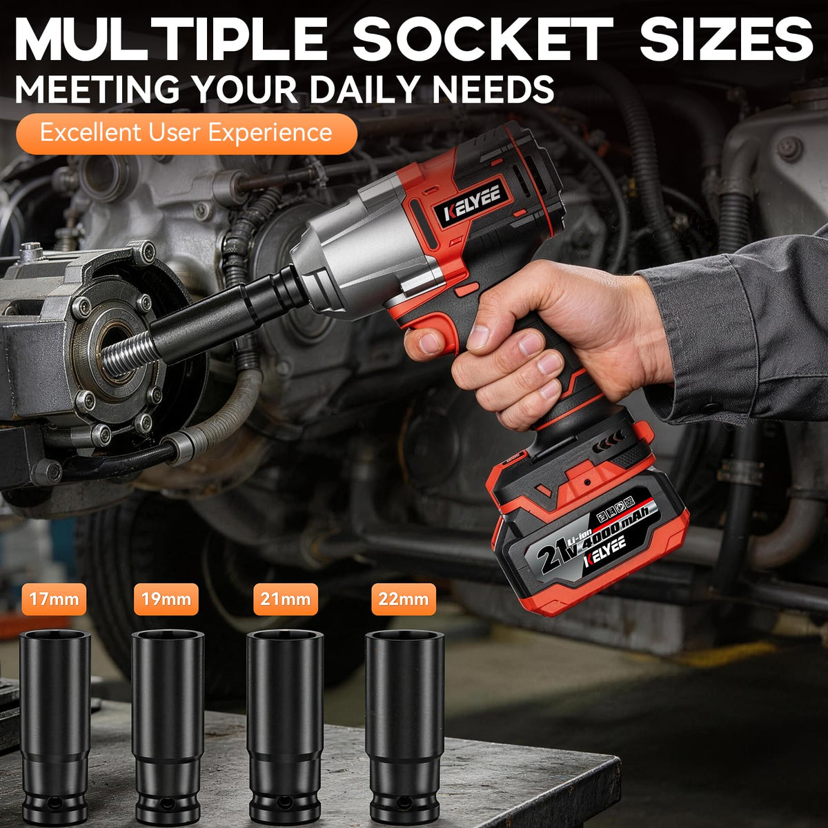 Kelyee four included sockets extend versatility on site.