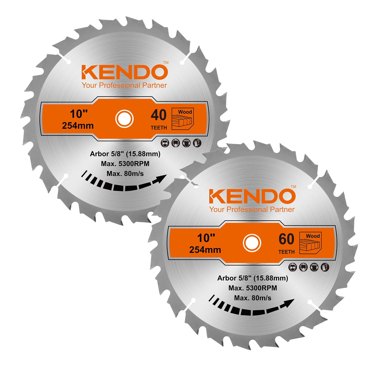 Kendo 10-inch 40T carbide blade for clean crosscuts and edge quality.