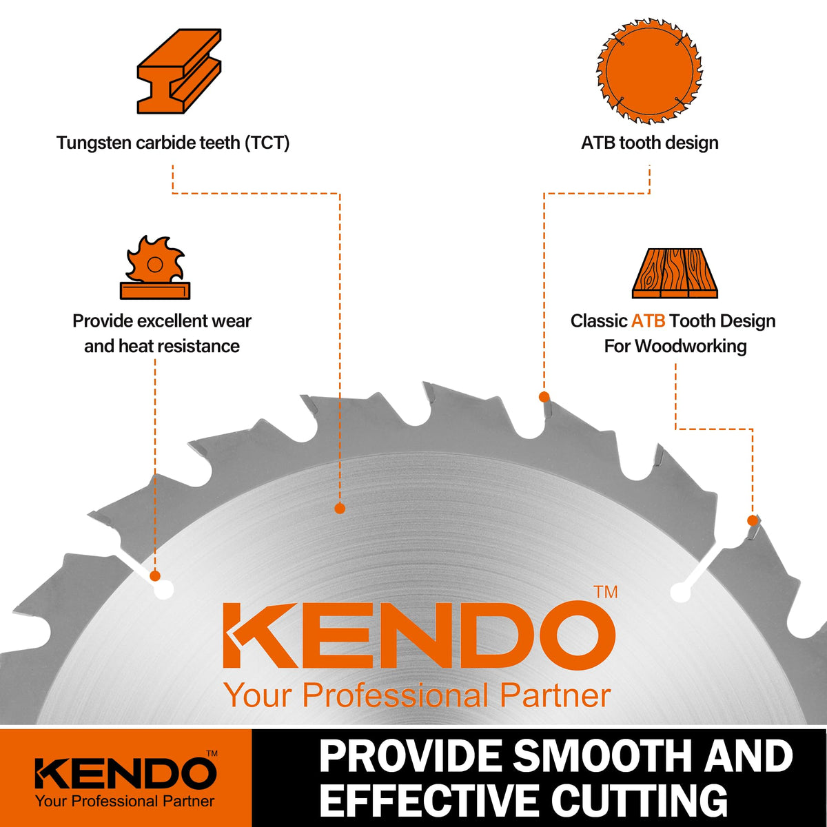 Kendo 5-8in arbor compatibility with standard table and miter saws.